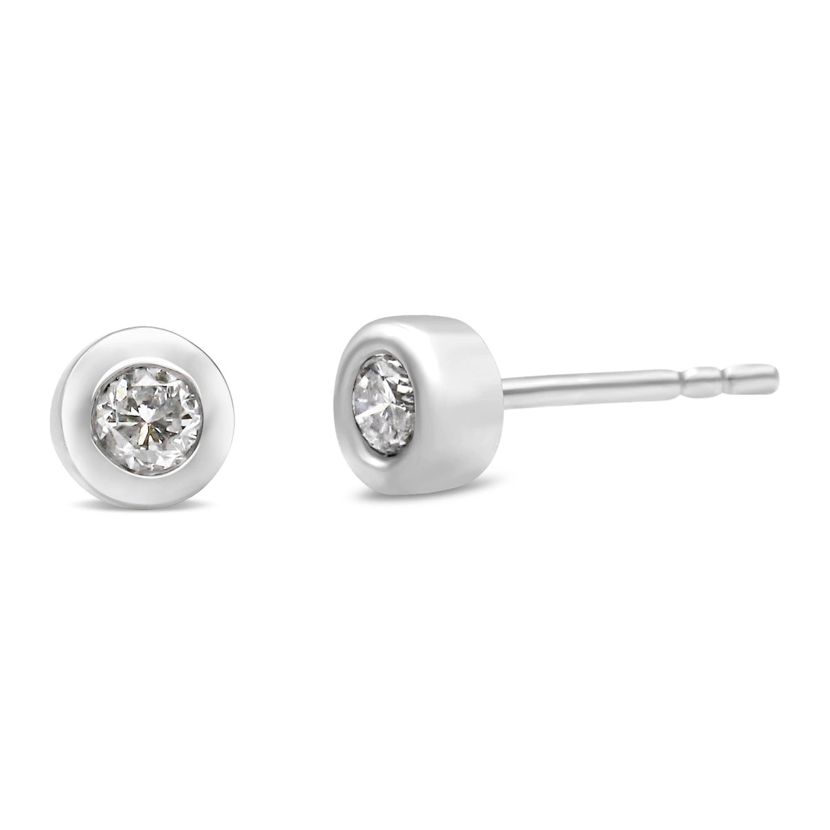 10K White Gold 1/5 Cttw Round Brilliant-Cut Near Colorless Diamond Bezel-Set Stud Earrings (H-I Color, I1-I2 Clarity) - LinkagejewelrydesignLinkagejewelrydesign