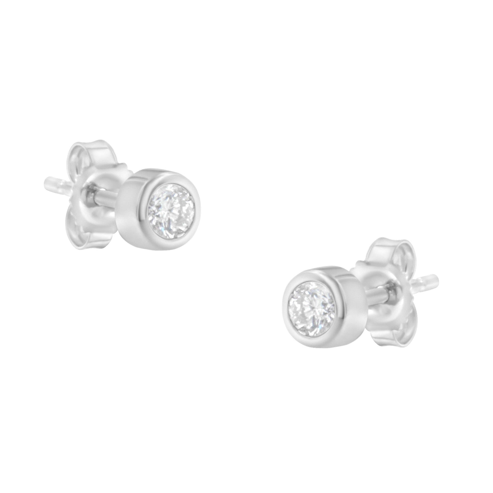 10K White Gold 1/5 Cttw Round Brilliant-Cut Near Colorless Diamond Bezel-Set Stud Earrings (H-I Color, I1-I2 Clarity) - LinkagejewelrydesignLinkagejewelrydesign