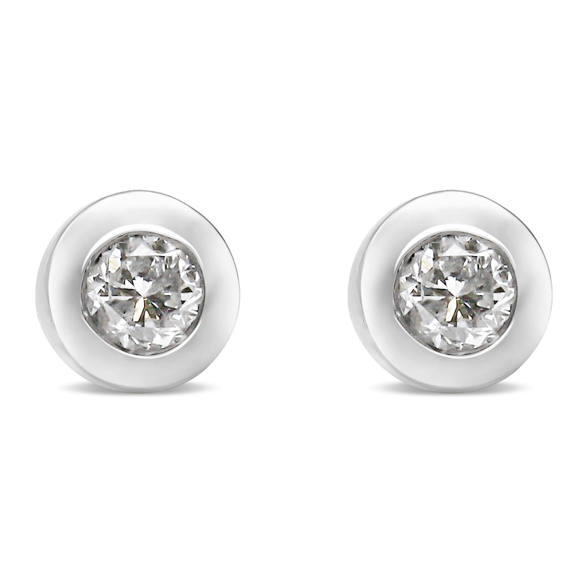 10K White Gold 1/5 Cttw Round Brilliant-Cut Near Colorless Diamond Bezel-Set Stud Earrings (H-I Color, I1-I2 Clarity) - LinkagejewelrydesignLinkagejewelrydesign