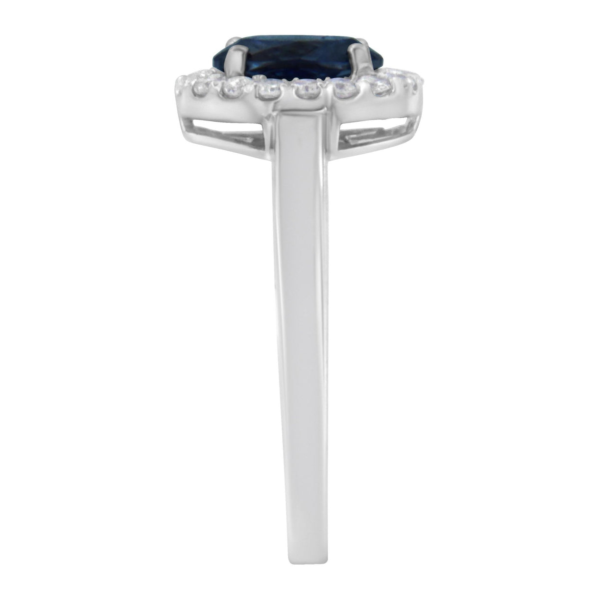 10K White Gold 1/5 Cttw Round Diamond and Prong Set 7MM Created Blue Sapphire Halo Cocktail Ring (H-I Color, I1-I2 Clarity) - Size 7 - LinkagejewelrydesignLinkagejewelrydesign