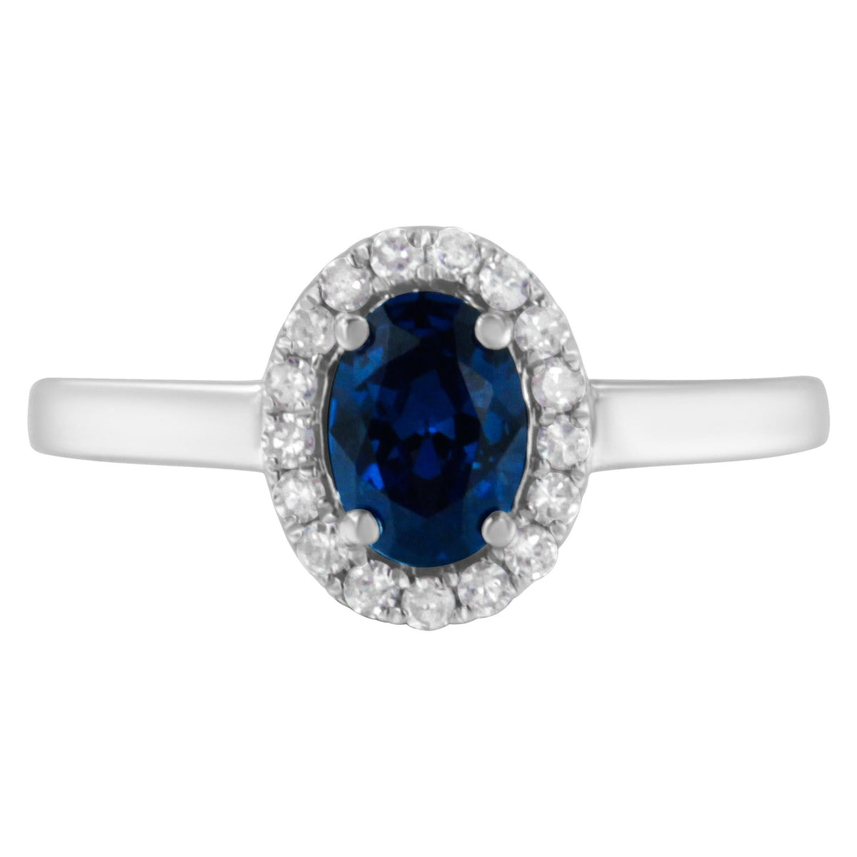 10K White Gold 1/5 Cttw Round Diamond and Prong Set 7MM Created Blue Sapphire Halo Cocktail Ring (H-I Color, I1-I2 Clarity) - Size 7 - LinkagejewelrydesignLinkagejewelrydesign