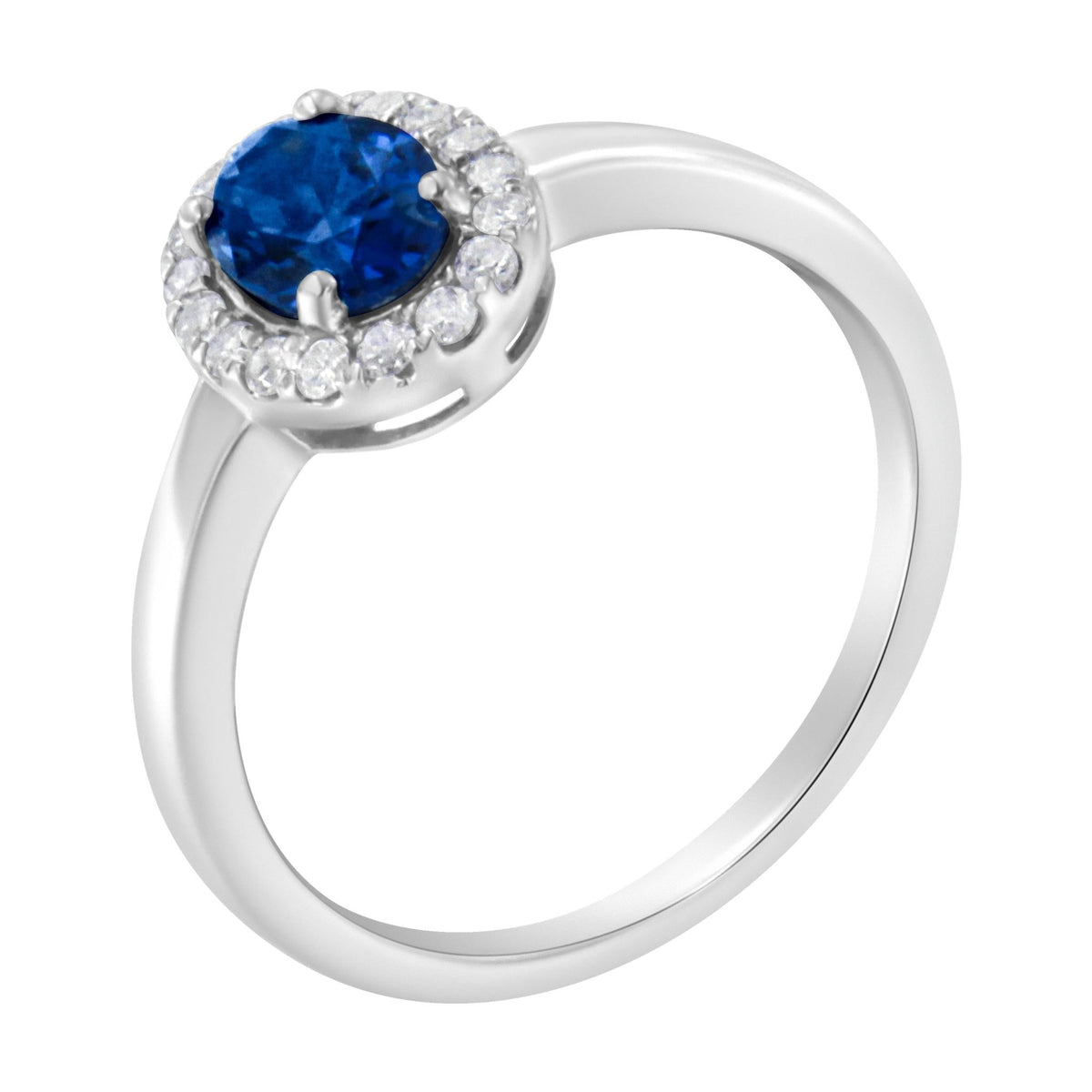 10K White Gold 1/5 Cttw Round Diamond and Prong Set 7MM Created Blue Sapphire Halo Cocktail Ring (H-I Color, I1-I2 Clarity) - Size 7 - LinkagejewelrydesignLinkagejewelrydesign