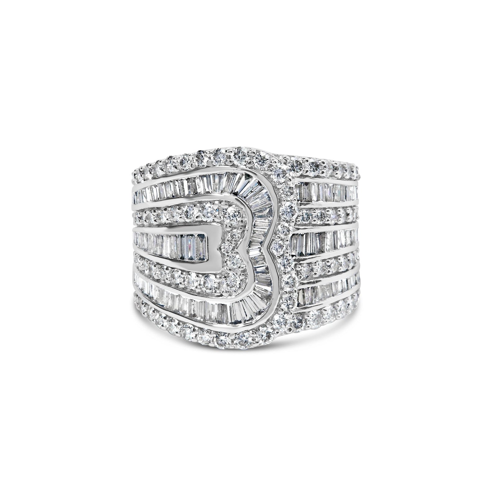 10K White Gold 2 1/2 Cttw Round and Baguette-Cut Diamond Multi-Row Bypass Ring (J-K Color, I2-I3 Clarity) - Ring Size 7 - LinkagejewelrydesignLinkagejewelrydesign