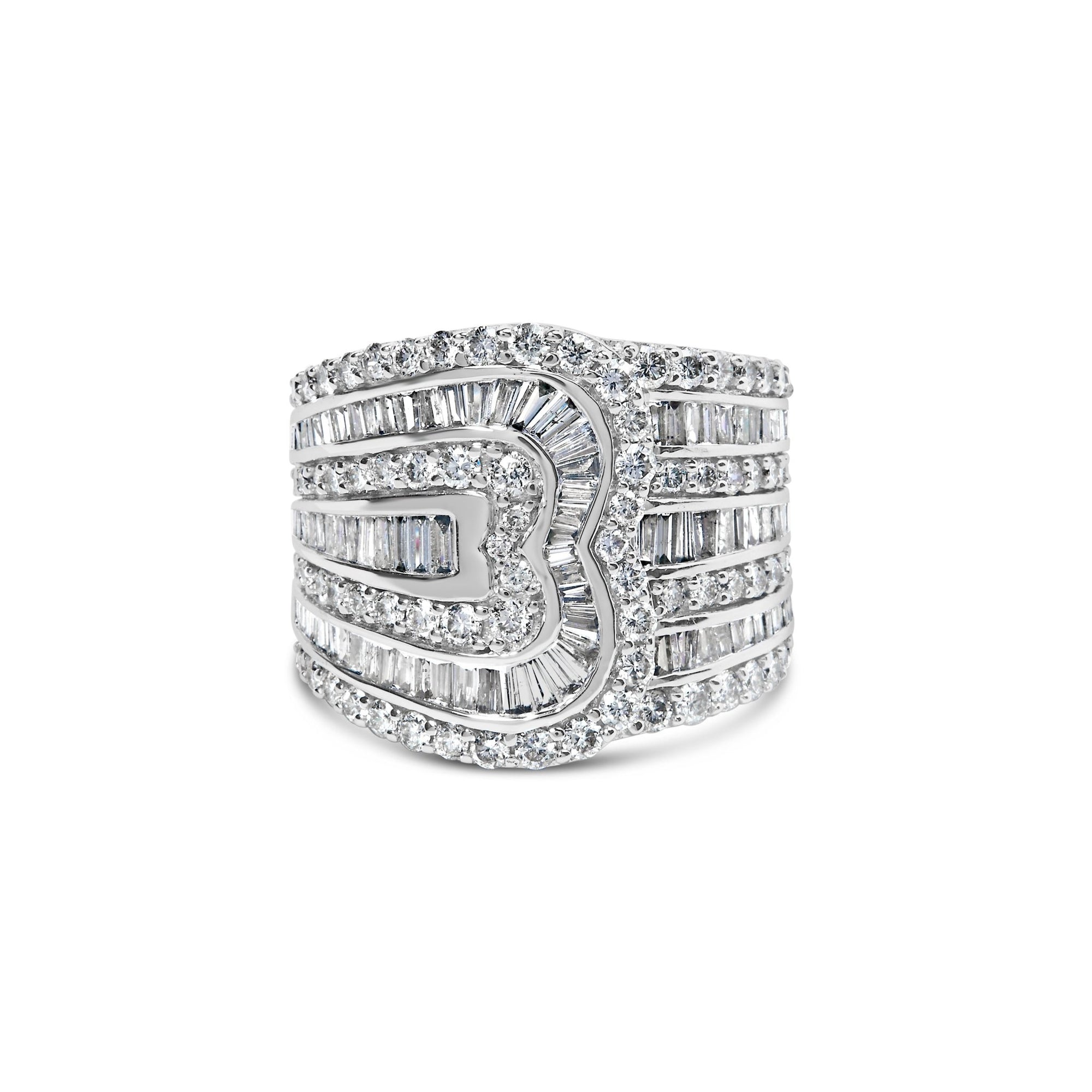 10K White Gold 2 1/2 Cttw Round and Baguette-Cut Diamond Multi-Row Bypass Ring (J-K Color, I2-I3 Clarity) - Ring Size 7 - LinkagejewelrydesignLinkagejewelrydesign