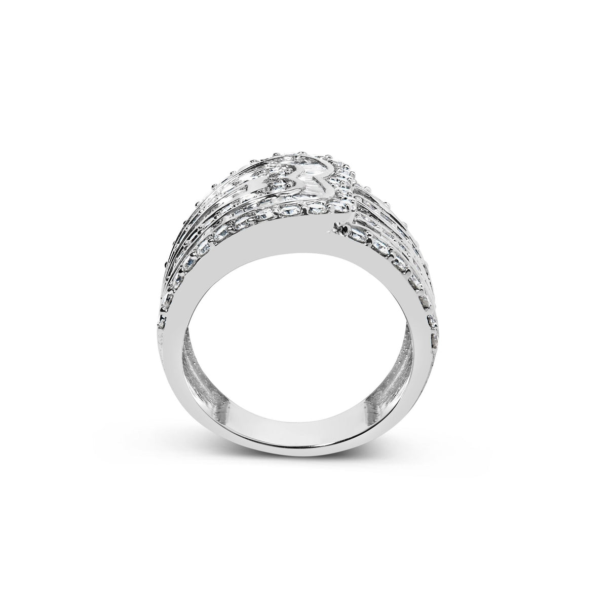 10K White Gold 2 1/2 Cttw Round and Baguette-Cut Diamond Multi-Row Bypass Ring (J-K Color, I2-I3 Clarity) - Ring Size 7 - LinkagejewelrydesignLinkagejewelrydesign