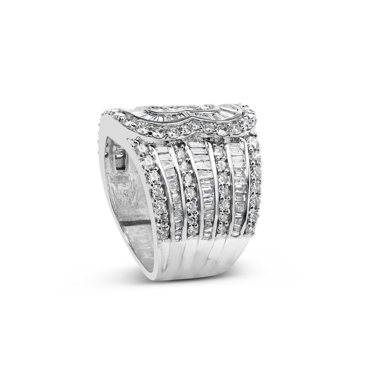 10K White Gold 2 1/2 Cttw Round and Baguette-Cut Diamond Multi-Row Bypass Ring (J-K Color, I2-I3 Clarity) - Ring Size 7 - LinkagejewelrydesignLinkagejewelrydesign