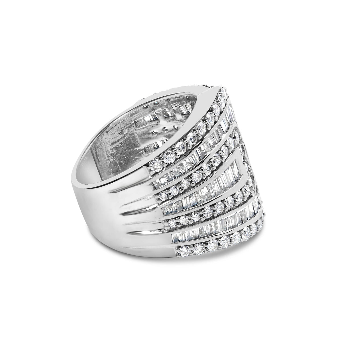 10K White Gold 2 1/2 Cttw Round and Baguette-Cut Diamond Multi-Row Bypass Ring (J-K Color, I2-I3 Clarity) - Ring Size 7 - LinkagejewelrydesignLinkagejewelrydesign