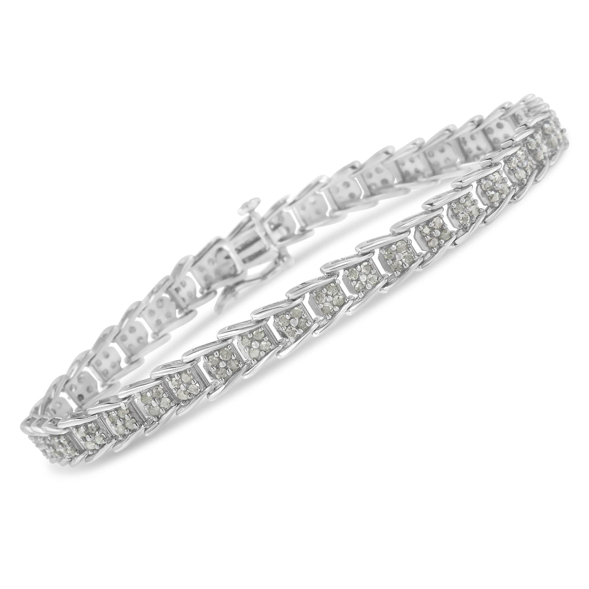 10k White Gold 2 cttw Diamond Fan-Shaped Link Tennis Bracelet (I-J Clarity, I3 Color) - Size 7.25" - LinkagejewelrydesignLinkagejewelrydesign