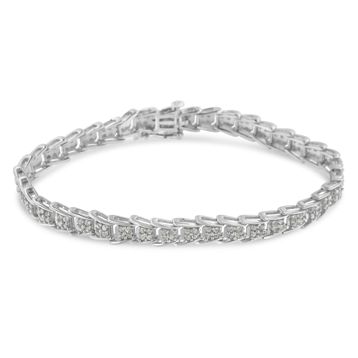 10k White Gold 2 cttw Diamond Fan-Shaped Link Tennis Bracelet (I-J Clarity, I3 Color) - Size 7.25" - LinkagejewelrydesignLinkagejewelrydesign