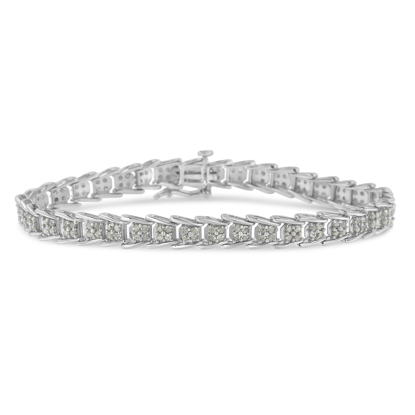 10k White Gold 2 cttw Diamond Fan-Shaped Link Tennis Bracelet (I-J Clarity, I3 Color) - Size 7.25" - LinkagejewelrydesignLinkagejewelrydesign