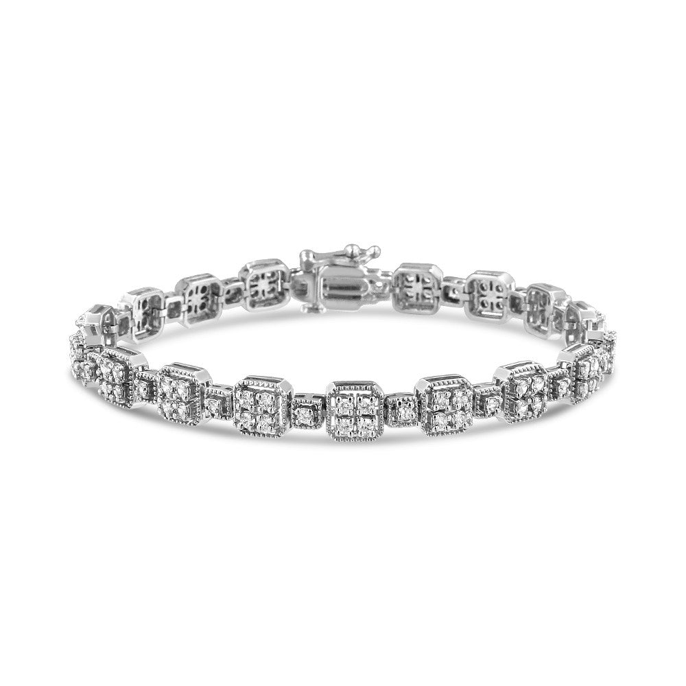 10K White Gold 2.0 Cttw Diamond Square Link Bracelet (J-K Color, I2-I3 Clarity) - Size 7.25" - LinkagejewelrydesignLinkagejewelrydesign