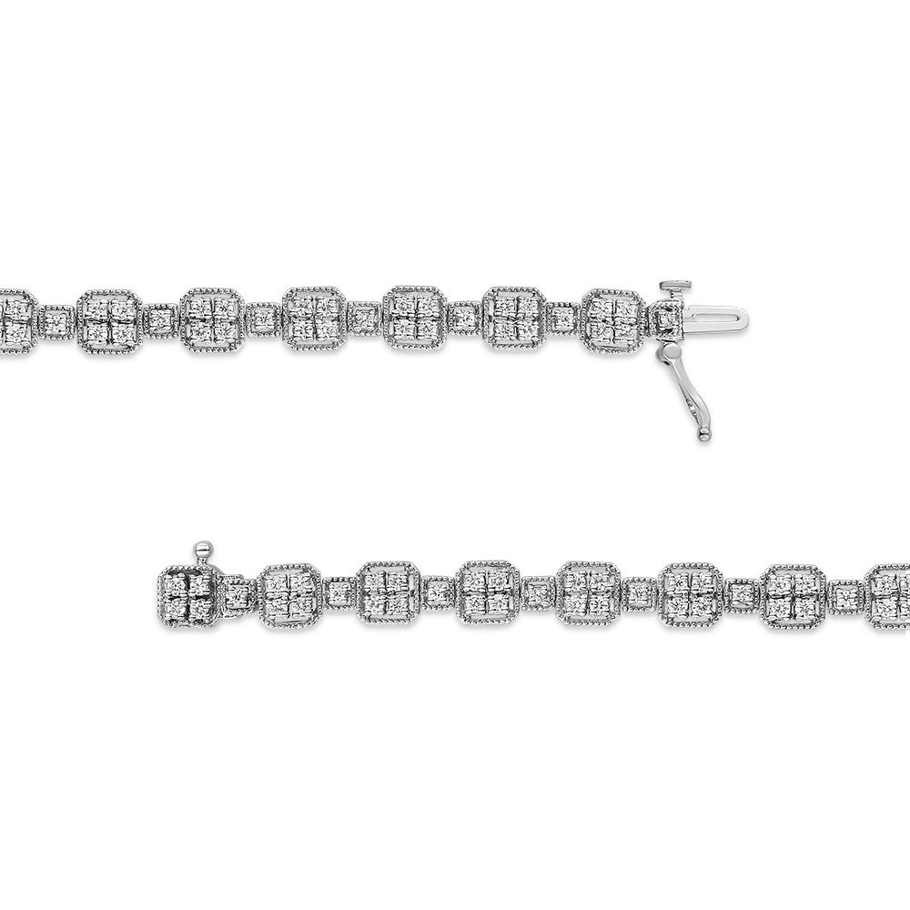10K White Gold 2.0 Cttw Diamond Square Link Bracelet (J-K Color, I2-I3 Clarity) - Size 7.25&quot; - LinkagejewelrydesignLinkagejewelrydesign