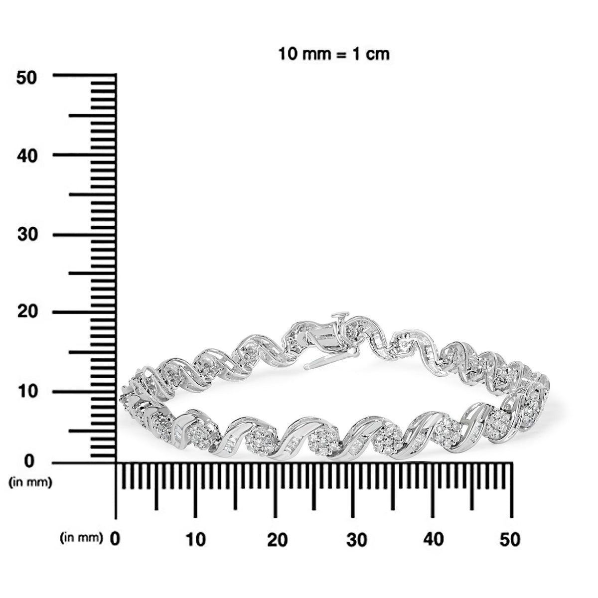 10K White Gold 2.00 Cttw Round-Cut and Baguette-Cut Diamond Floral Design Swirl Link 7&quot; Bracelet (I-J Color, I1-I2 Clarity) - LinkagejewelrydesignLinkagejewelrydesign