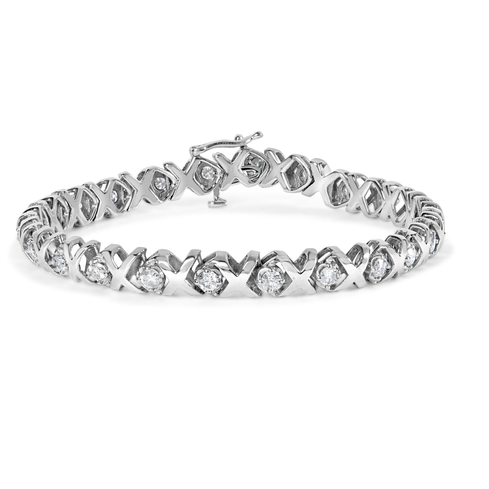 10k White Gold 2.00 Cttw Round-Cut Diamond "XOXO" Link 7" Bracelet (I-J Color, I2-I3 Clarity) - LinkagejewelrydesignLinkagejewelrydesign