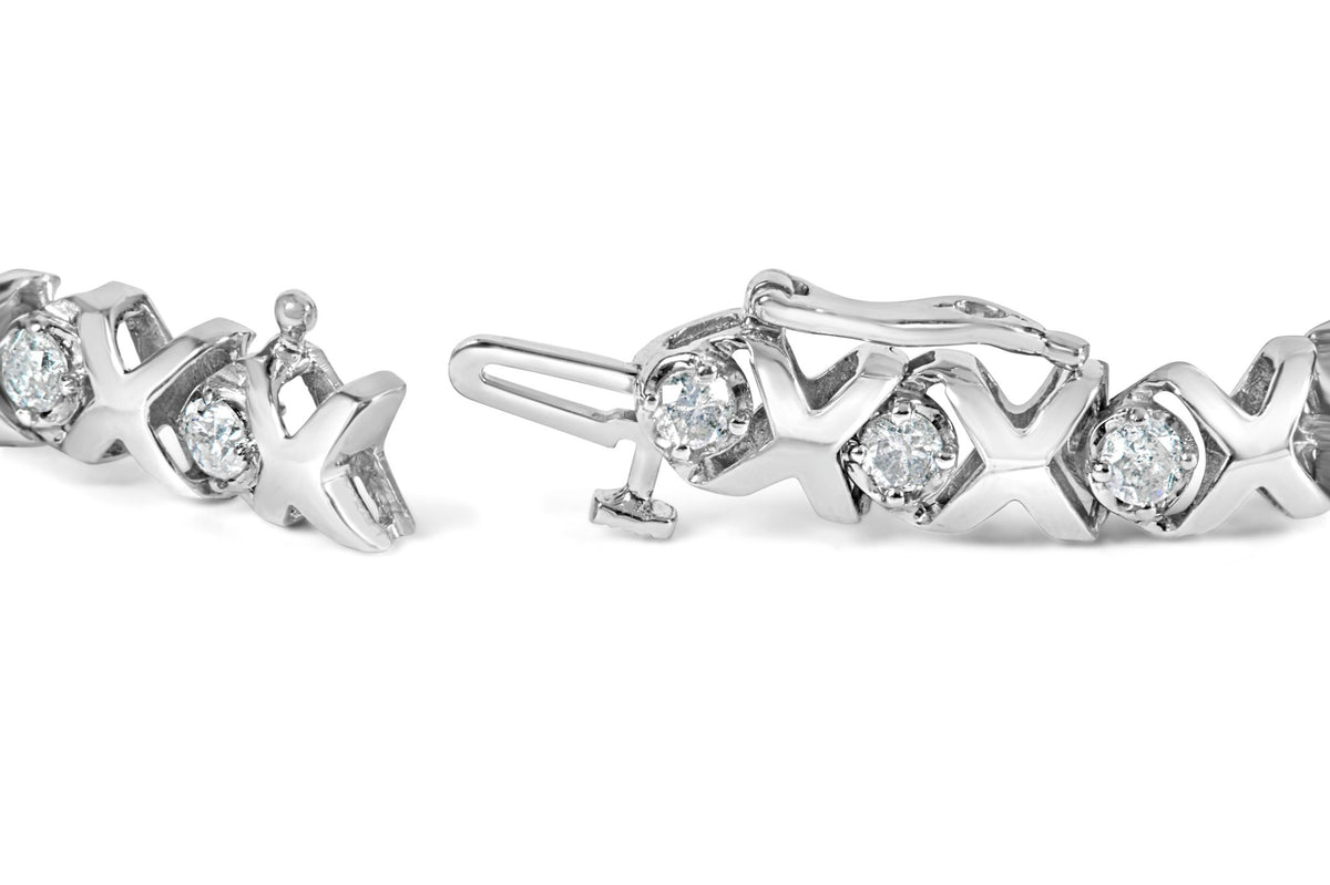 10k White Gold 2.00 Cttw Round-Cut Diamond &quot;XOXO&quot; Link 7&quot; Bracelet (I-J Color, I2-I3 Clarity) - LinkagejewelrydesignLinkagejewelrydesign