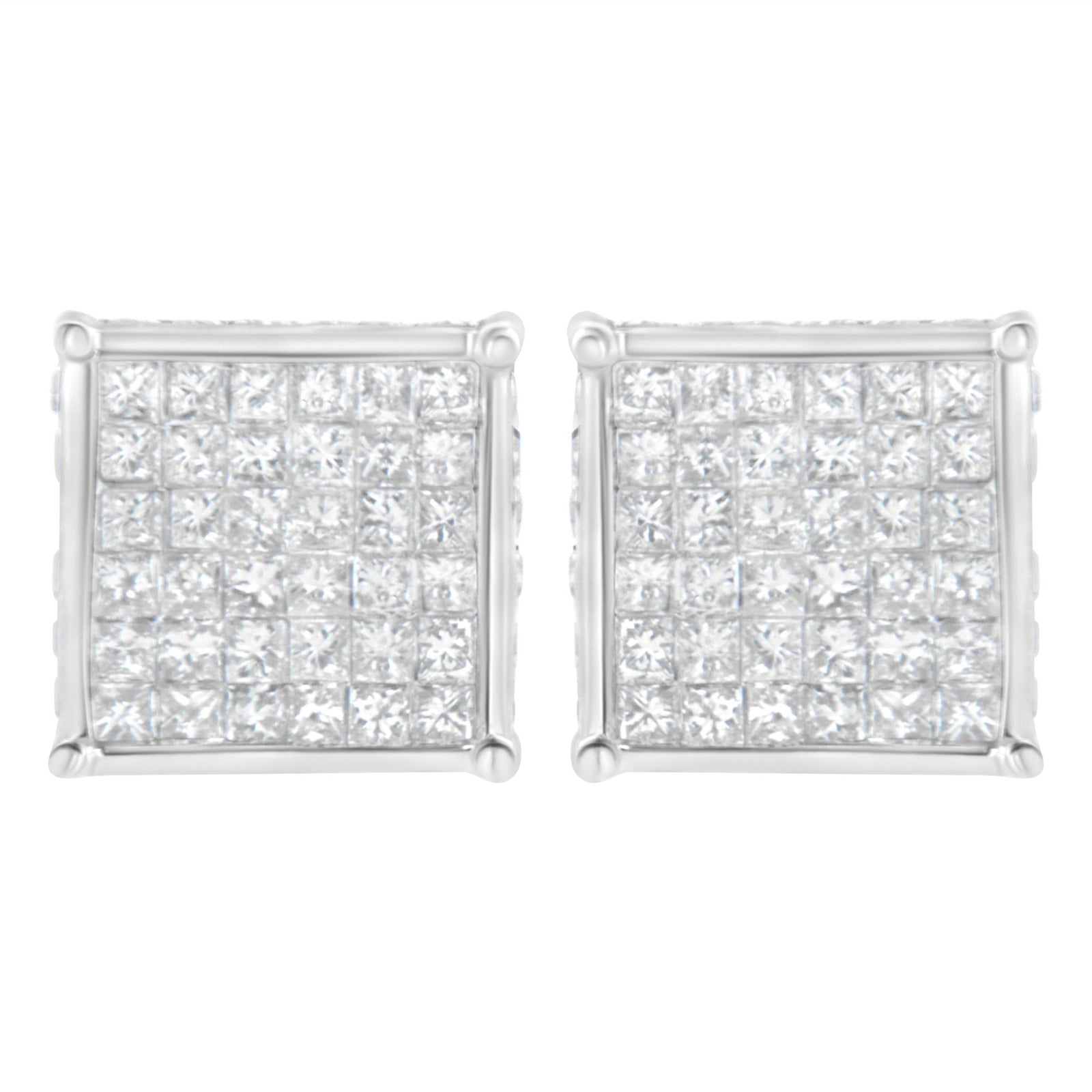 10K White Gold 2ct TDW Princess-Cut Composite Diamond Stud Earring (I-J ,I2-I3) - LinkagejewelrydesignLinkagejewelrydesign