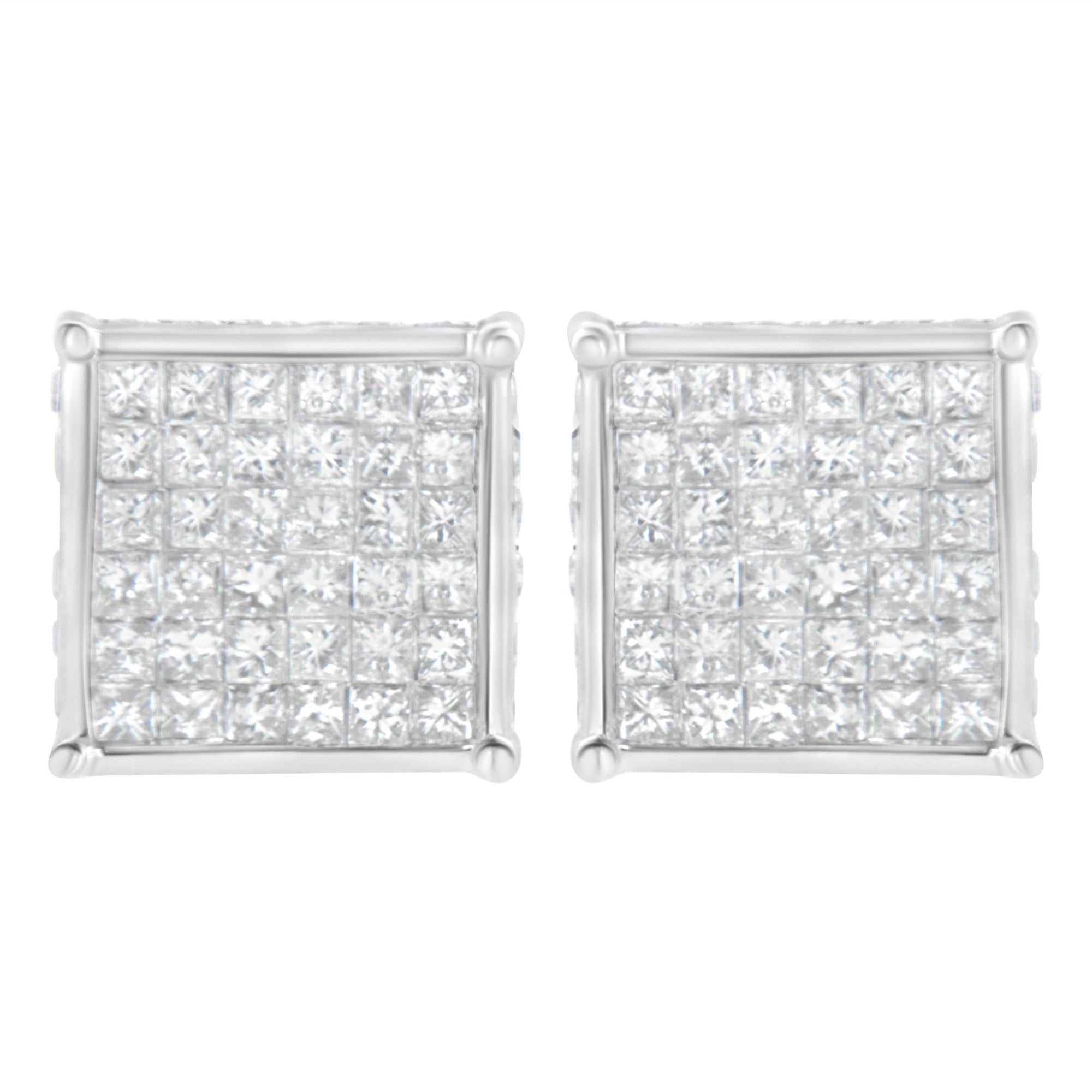 10K White Gold 2ct TDW Princess-Cut Composite Diamond Stud Earring (I-J ,I2-I3) - LinkagejewelrydesignLinkagejewelrydesign