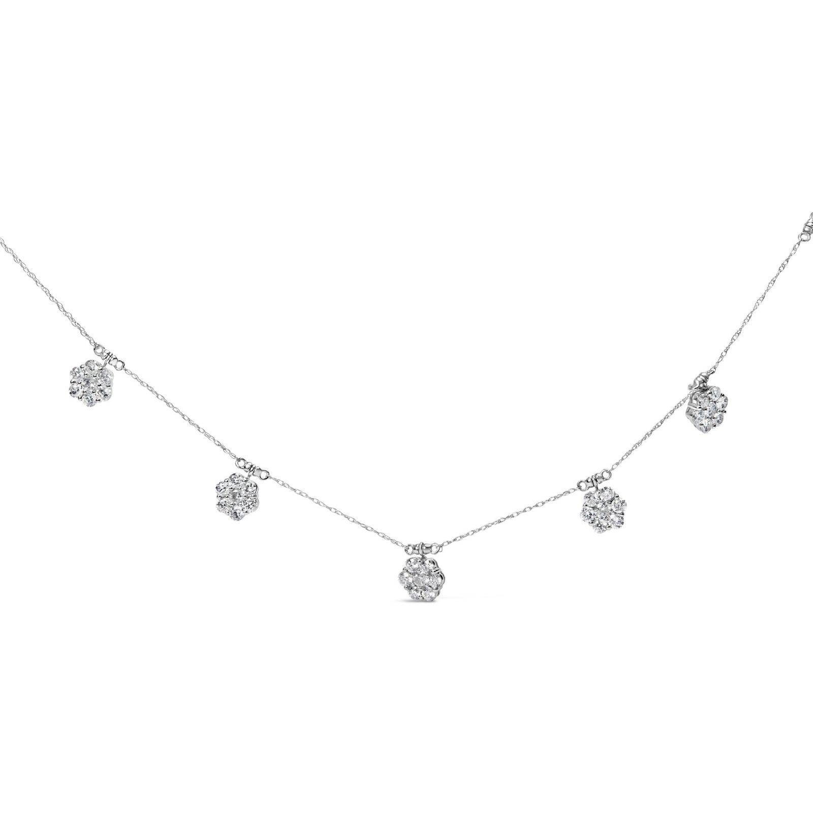 10K White Gold 3.0 Cttw Round-Cut Diamond 7 Stone Cluster Station Necklace (H-I Color, I1-I2 Clarity) - 18" - LinkagejewelrydesignLinkagejewelrydesign