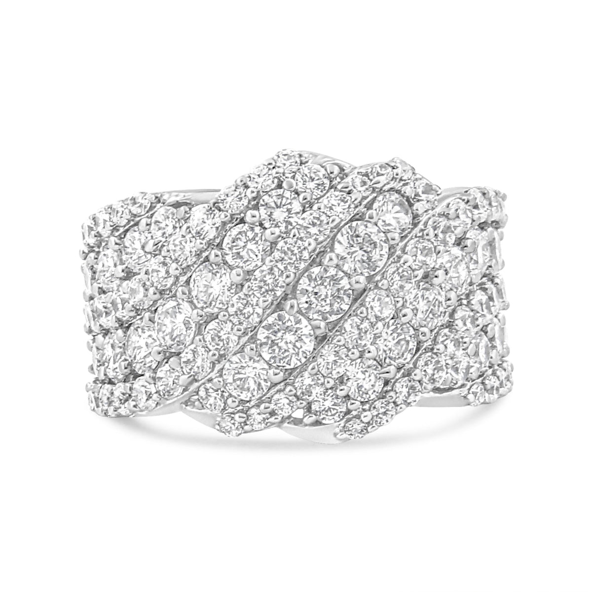 10K White Gold 3.00 Cttw Diamond Multi Row Cluster Band Ring (I-J Color, I3 Clarity) - Size 7 - LinkagejewelrydesignLinkagejewelrydesign