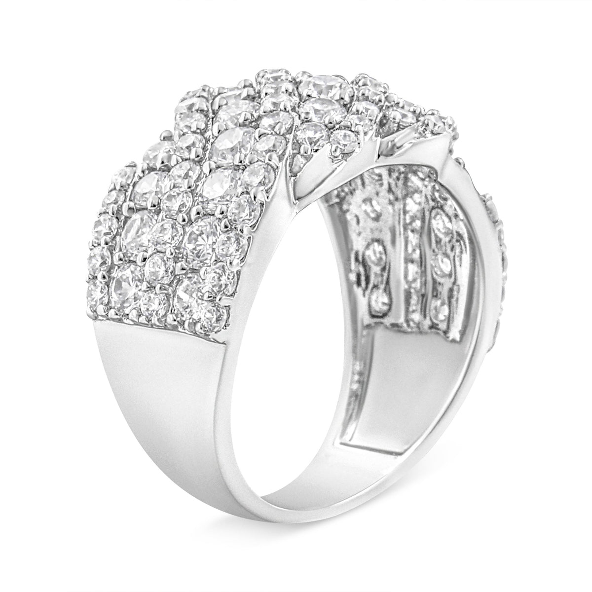 10K White Gold 3.00 Cttw Diamond Multi Row Cluster Band Ring (I-J Color, I3 Clarity) - Size 7 - LinkagejewelrydesignLinkagejewelrydesign