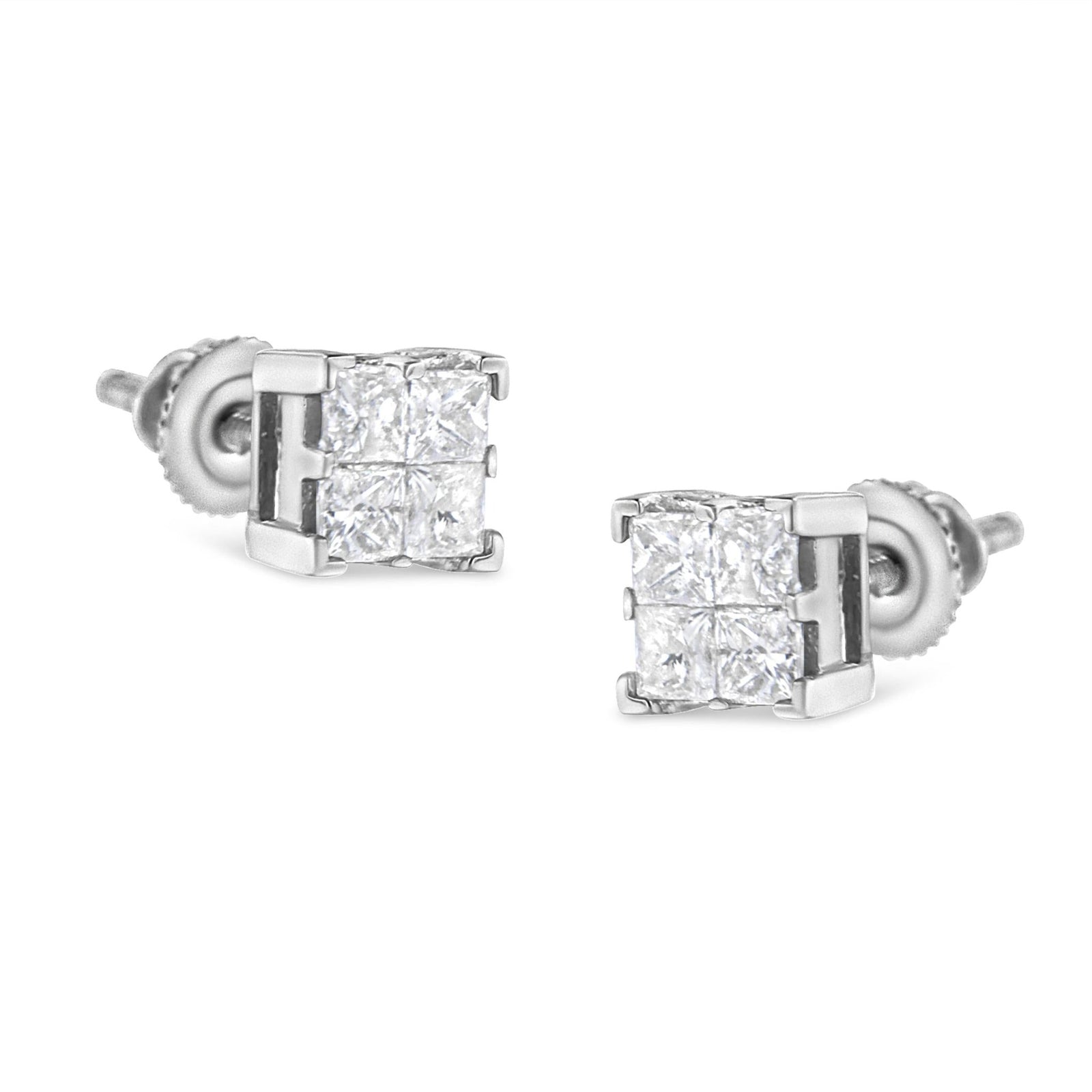 10K White Gold 3/4 Cttw Invisible Set Princess-Cut Diamond Composite Square Stud Earrings (H-I Color, SI2-I1 Clarity) - LinkagejewelrydesignLinkagejewelrydesign