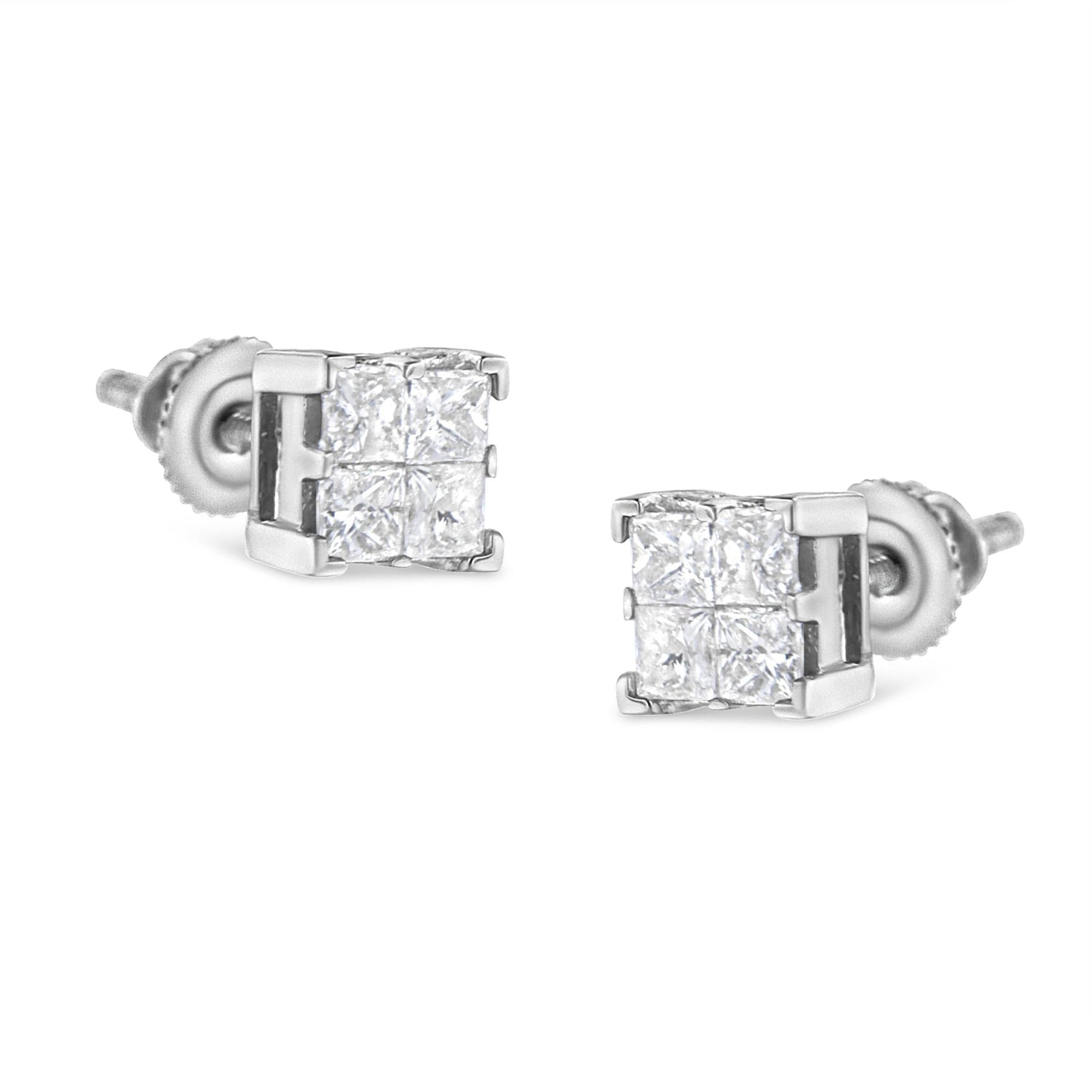 10K White Gold 3/4 Cttw Invisible Set Princess-Cut Diamond Composite Square Stud Earrings (H-I Color, SI2-I1 Clarity) - LinkagejewelrydesignLinkagejewelrydesign