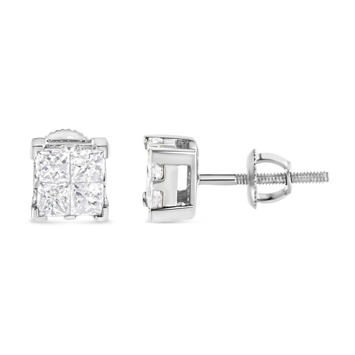 10K White Gold 3/4 Cttw Invisible Set Princess-Cut Diamond Composite Square Stud Earrings (H-I Color, SI2-I1 Clarity) - LinkagejewelrydesignLinkagejewelrydesign