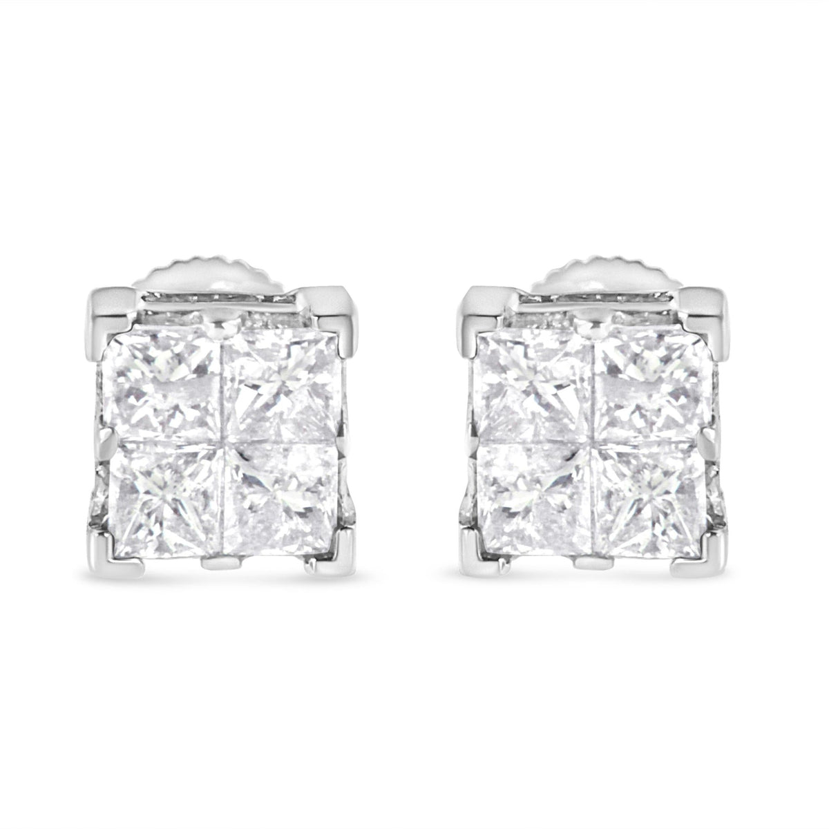 10K White Gold 3/4 Cttw Invisible Set Princess-Cut Diamond Composite Square Stud Earrings (H-I Color, SI2-I1 Clarity) - LinkagejewelrydesignLinkagejewelrydesign