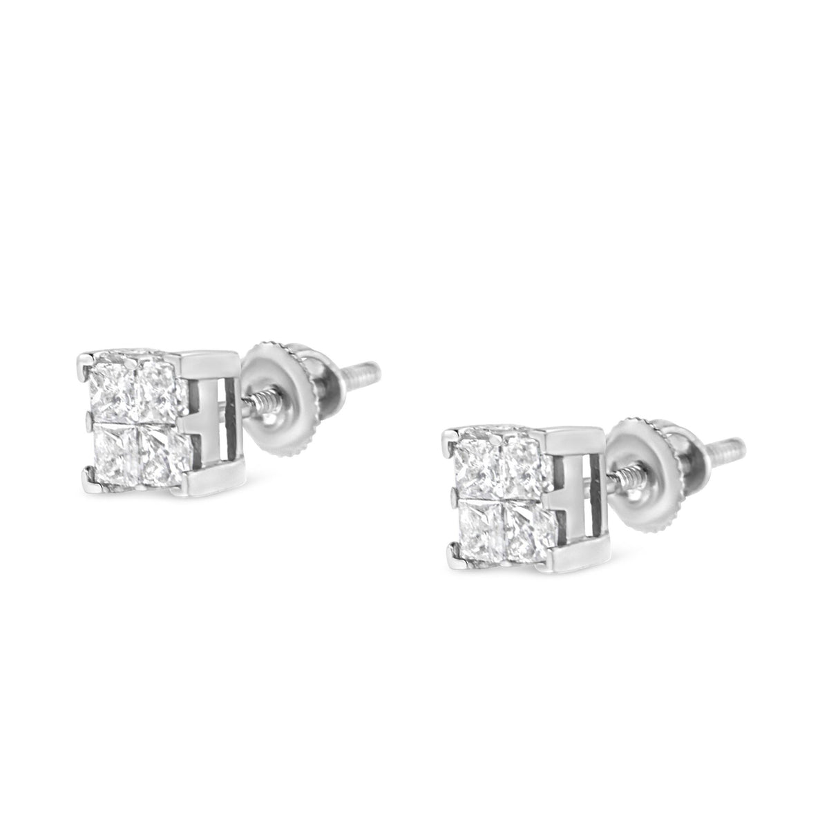 10K White Gold 3/4 Cttw Invisible Set Princess-Cut Diamond Composite Square Stud Earrings (H-I Color, SI2-I1 Clarity) - LinkagejewelrydesignLinkagejewelrydesign