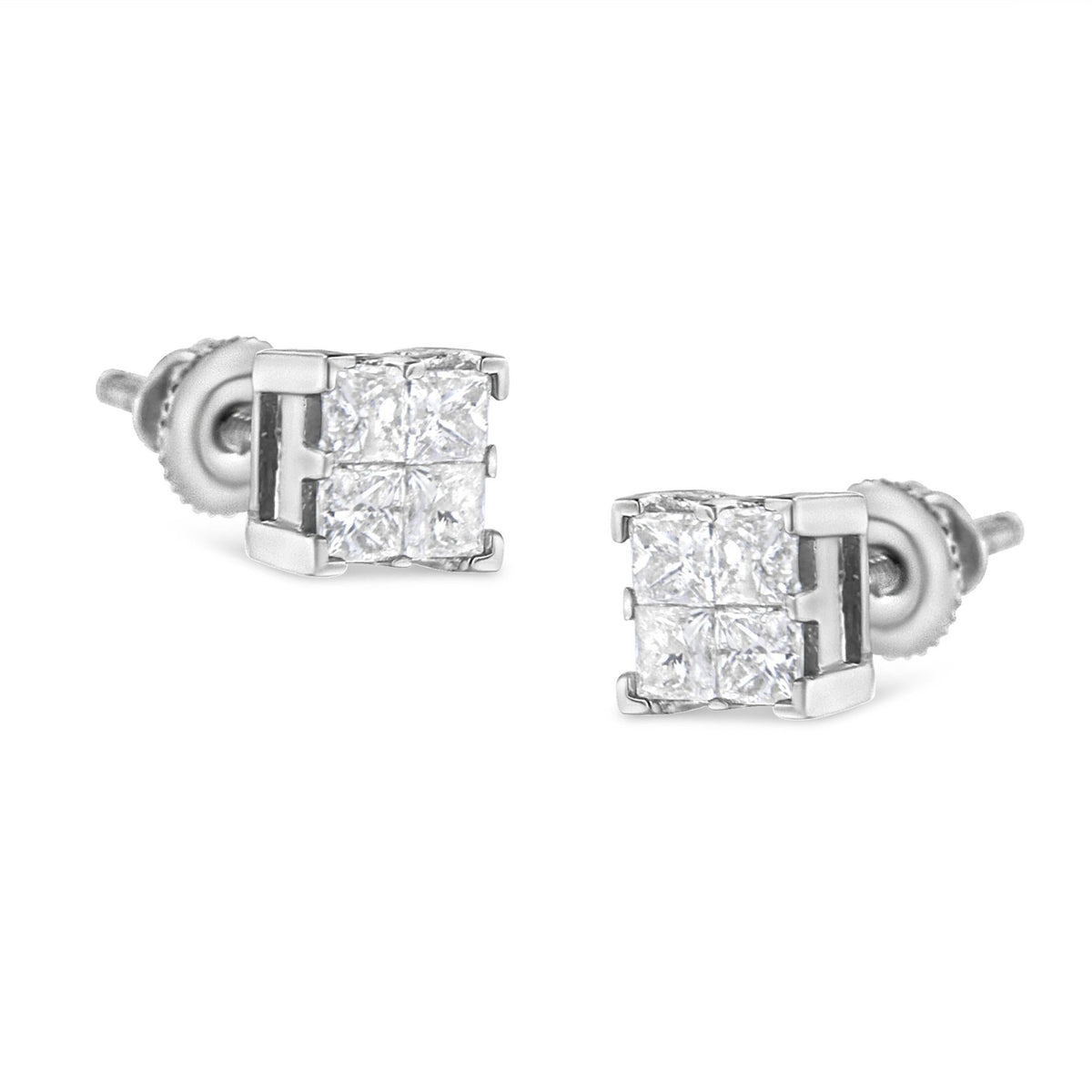 10K White Gold 3/4 Cttw Invisible Set Princess-Cut Diamond Composite Square Stud Earrings (H-I Color, SI2-I1 Clarity) - LinkagejewelrydesignLinkagejewelrydesign