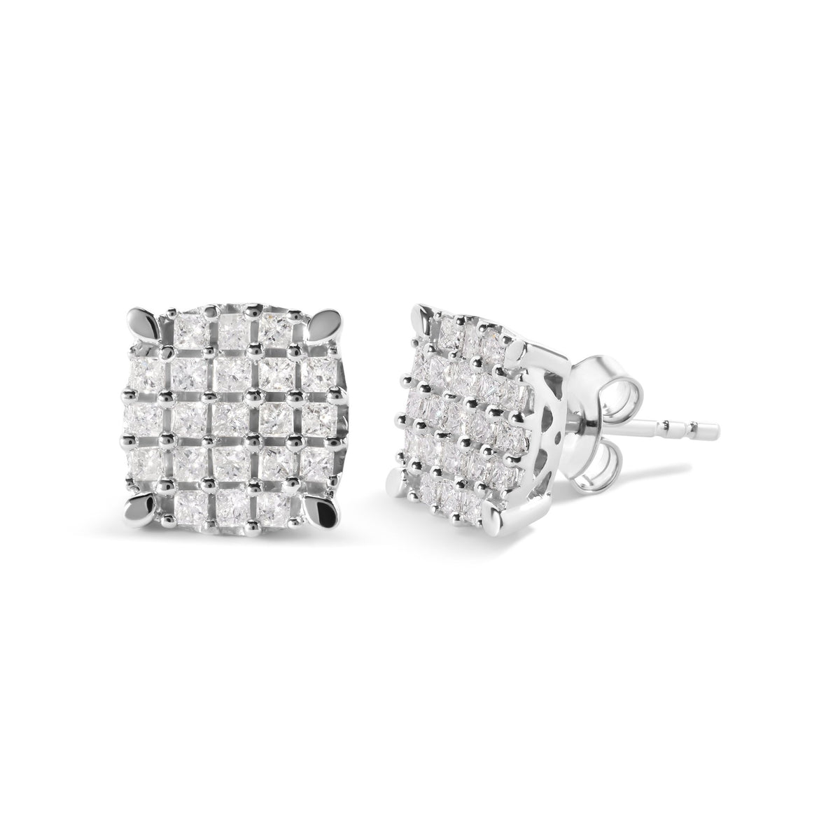 10K White Gold 3/4 Cttw Princess Diamond Composite Cushion Shape Stud Earrings (I-J Color, I1-I2 Clarity) - LinkagejewelrydesignLinkagejewelrydesign