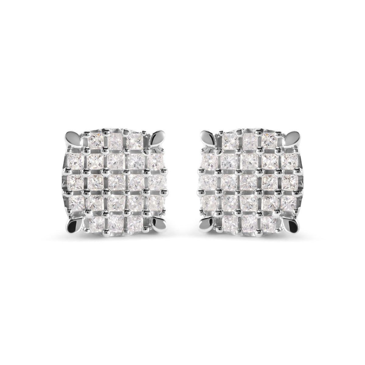 10K White Gold 3/4 Cttw Princess Diamond Composite Cushion Shape Stud Earrings (I-J Color, I1-I2 Clarity) - LinkagejewelrydesignLinkagejewelrydesign