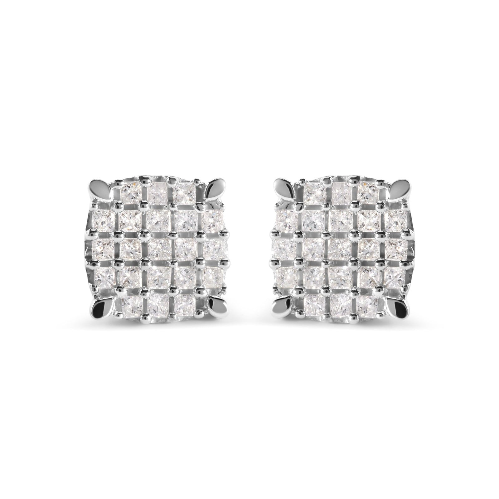 10K White Gold 3/4 Cttw Princess Diamond Composite Cushion Shape Stud Earrings (I-J Color, I1-I2 Clarity) - LinkagejewelrydesignLinkagejewelrydesign