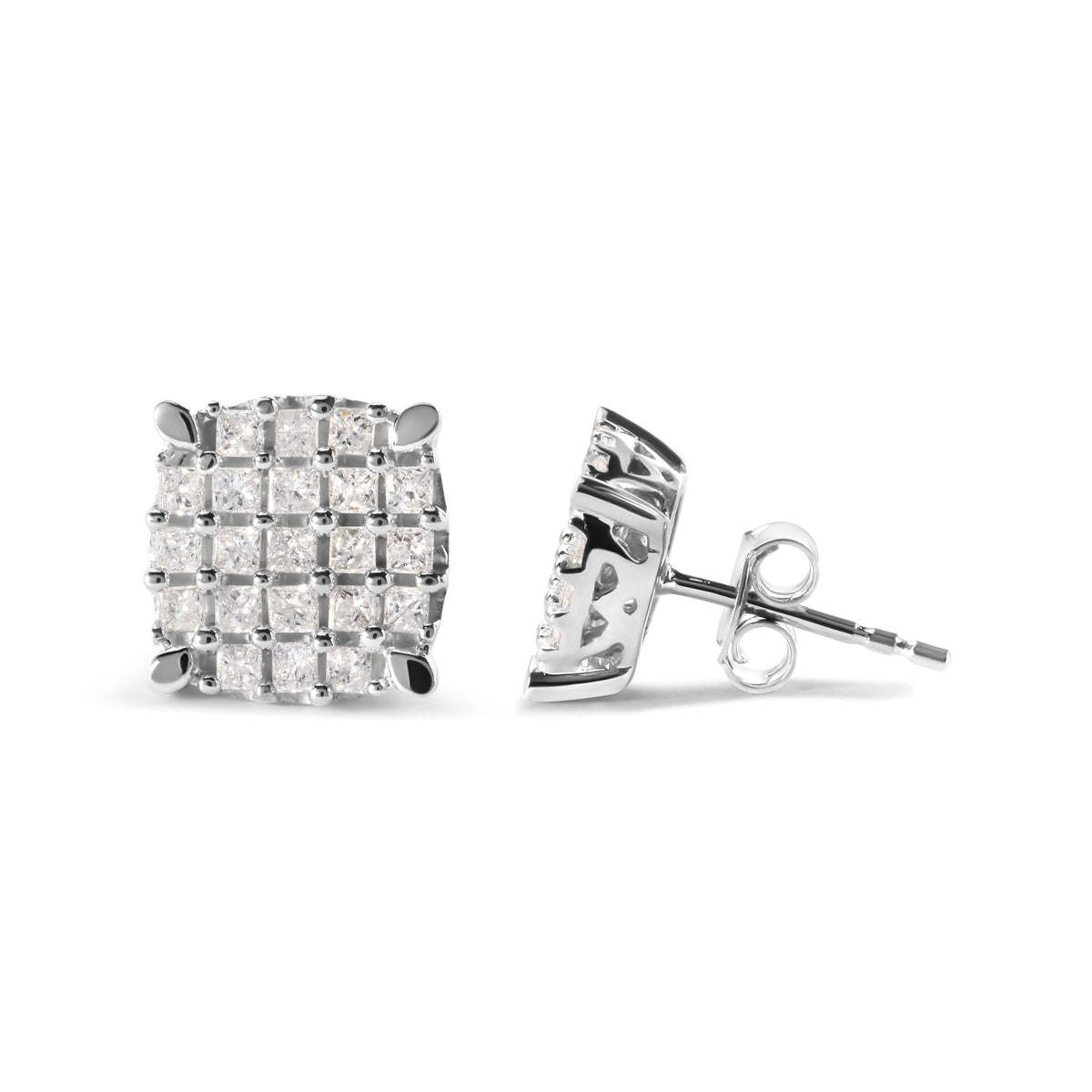 10K White Gold 3/4 Cttw Princess Diamond Composite Cushion Shape Stud Earrings (I-J Color, I1-I2 Clarity) - LinkagejewelrydesignLinkagejewelrydesign