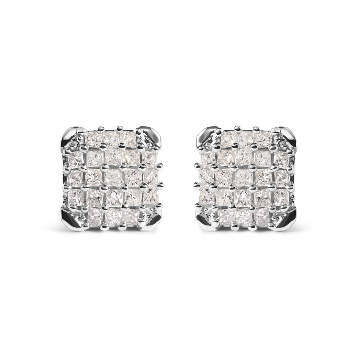 10K White Gold 3/4 Cttw Princess Diamond Composite Open Frame Stud Earrings (I-J Color, I1-I2 Clarity) - LinkagejewelrydesignLinkagejewelrydesign