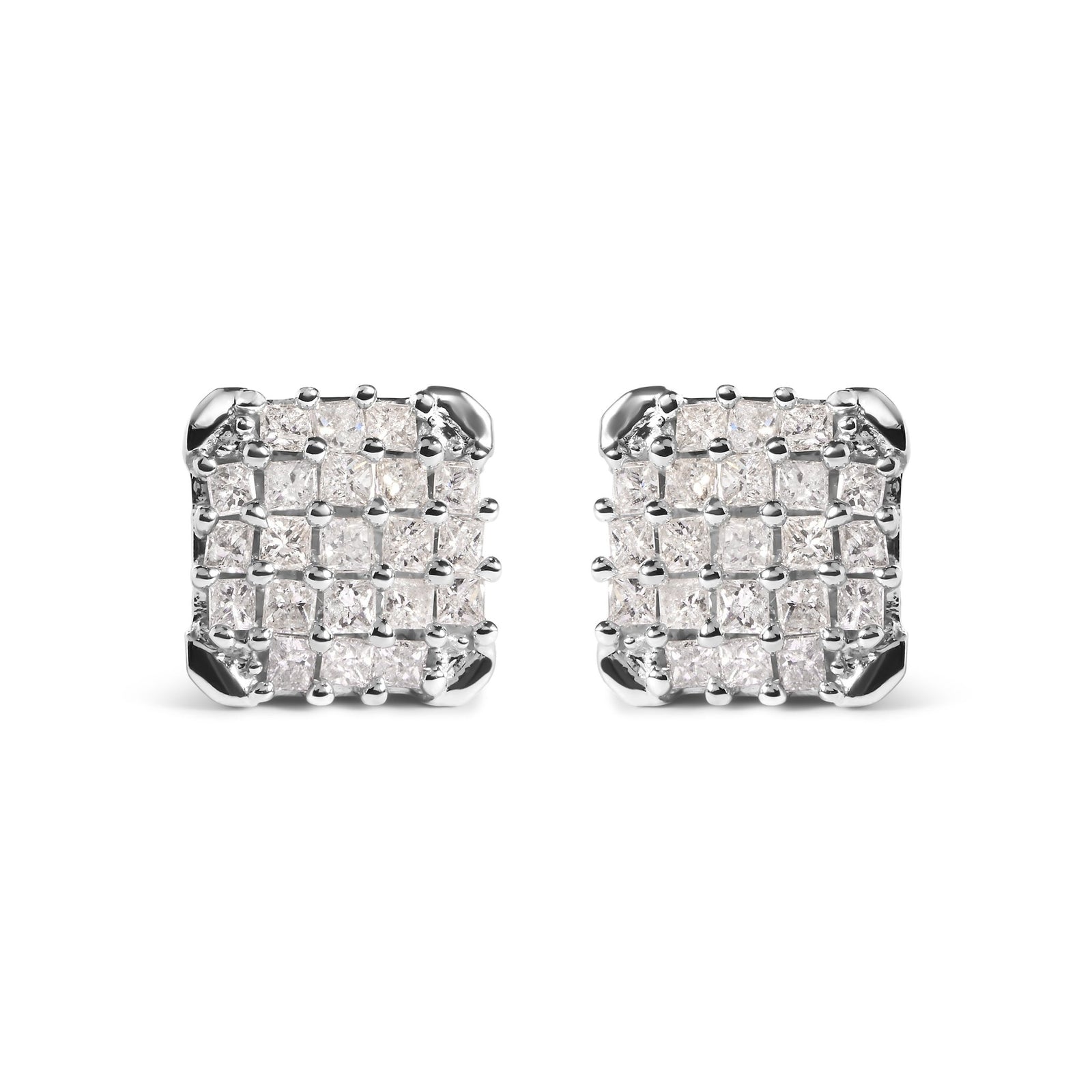 10K White Gold 3/4 Cttw Princess Diamond Composite Open Frame Stud Earrings (I-J Color, I1-I2 Clarity) - LinkagejewelrydesignLinkagejewelrydesign