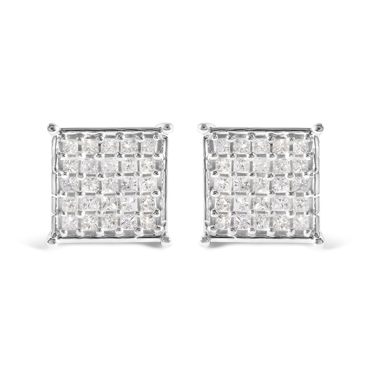 10K White Gold 3/4 Cttw Princess Diamond Composite Stud Earrings (I-J Color, I1-I2 Clarity) - LinkagejewelrydesignLinkagejewelrydesign