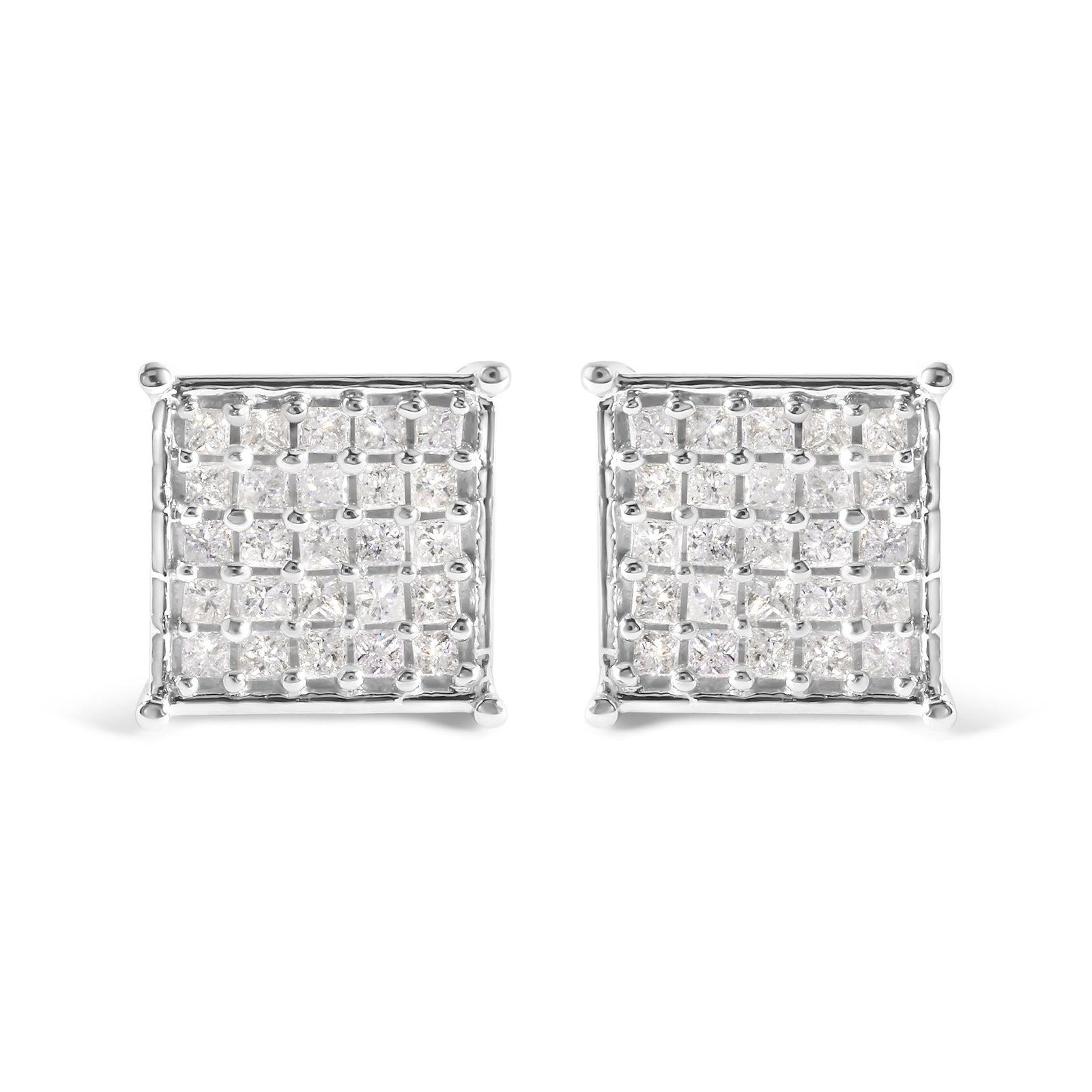 10K White Gold 3/4 Cttw Princess Diamond Composite Stud Earrings (I-J Color, I1-I2 Clarity) - LinkagejewelrydesignLinkagejewelrydesign