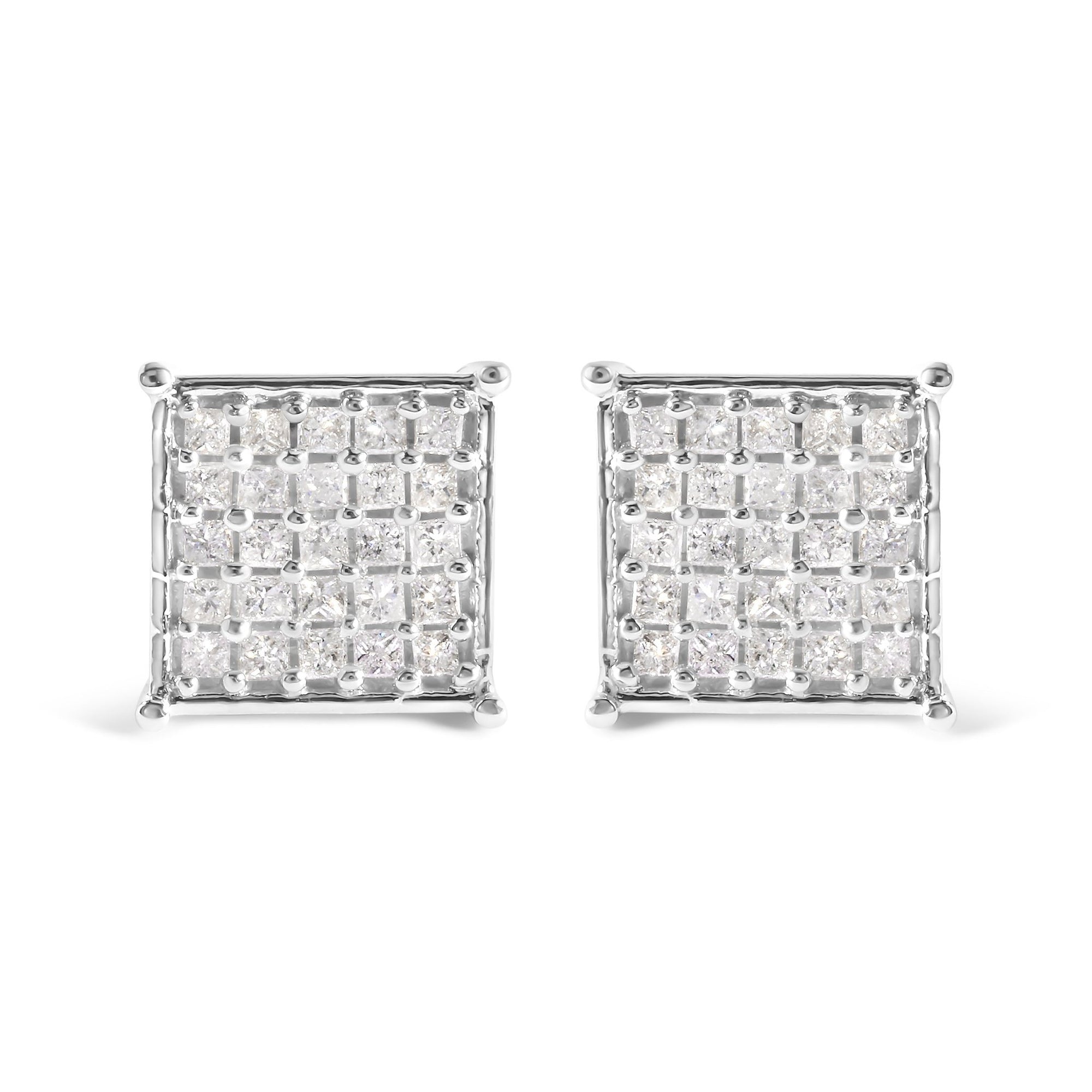 10K White Gold 3/4 Cttw Princess Diamond Composite Stud Earrings (I-J Color, I1-I2 Clarity) - LinkagejewelrydesignLinkagejewelrydesign