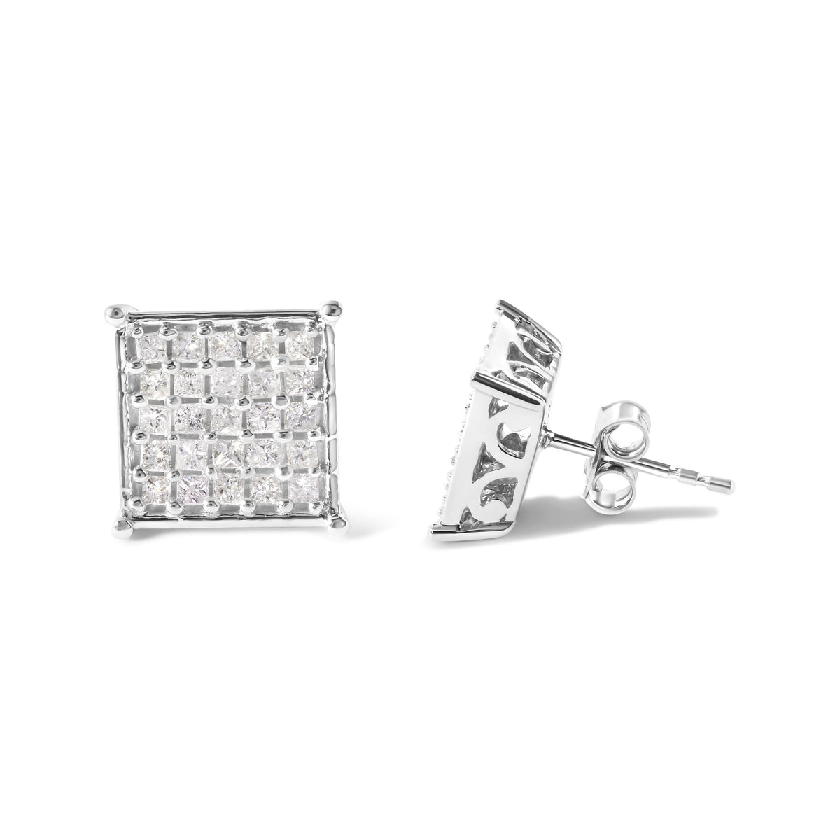 10K White Gold 3/4 Cttw Princess Diamond Composite Stud Earrings (I-J Color, I1-I2 Clarity) - LinkagejewelrydesignLinkagejewelrydesign