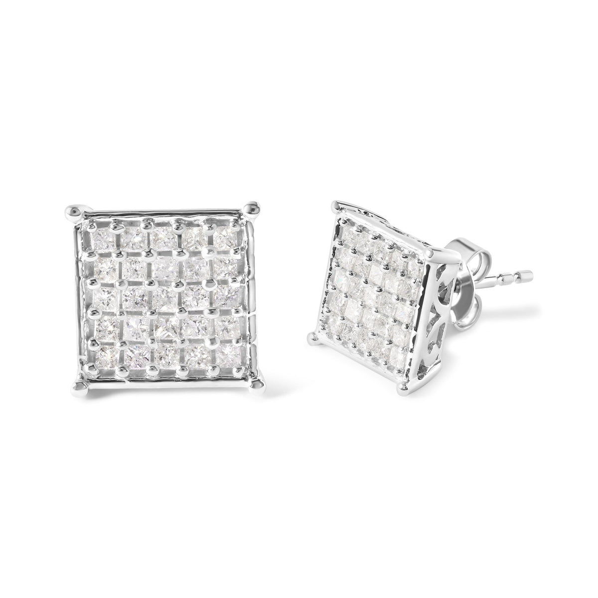 10K White Gold 3/4 Cttw Princess Diamond Composite Stud Earrings (I-J Color, I1-I2 Clarity) - LinkagejewelrydesignLinkagejewelrydesign