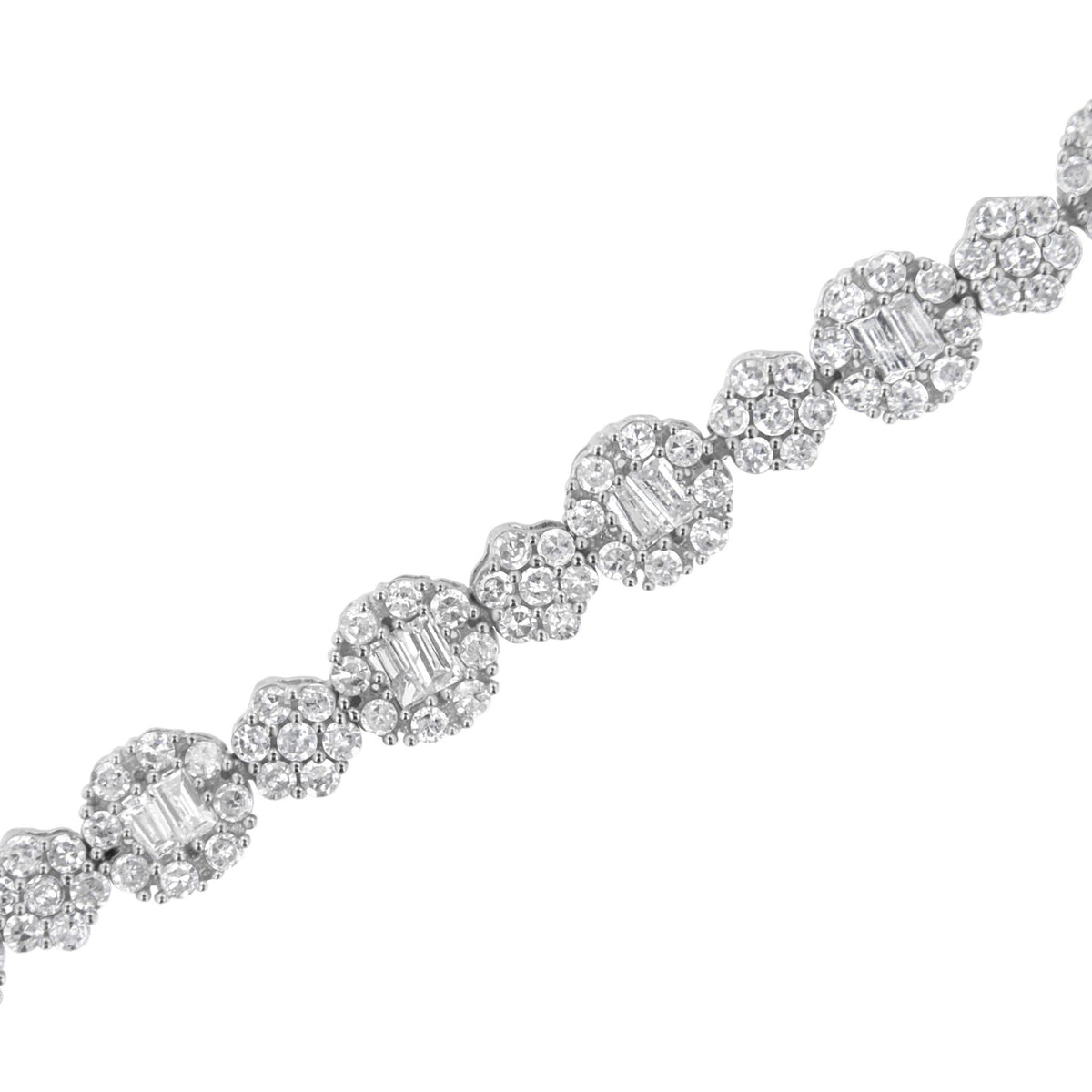 10K White Gold 4.0 cttw Brilliant Round-cut and Baguette Diamond Floral Cluster Link Bracelet (I-J Clarity, I1-I2 Color) - Size 7" - LinkagejewelrydesignLinkagejewelrydesign