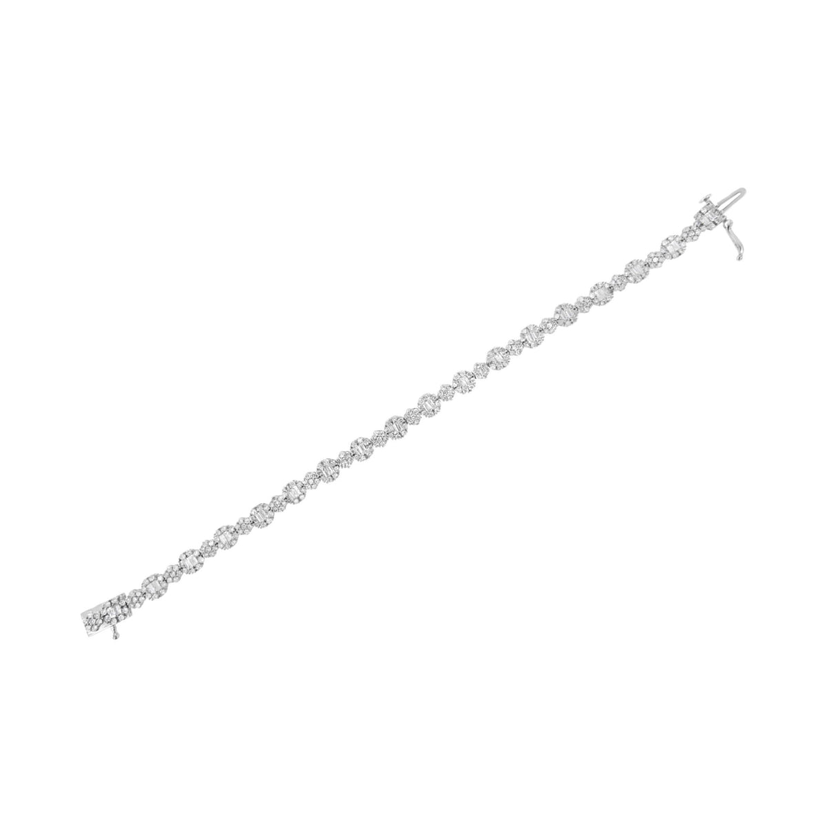 10K White Gold 4.0 cttw Brilliant Round-cut and Baguette Diamond Floral Cluster Link Bracelet (I-J Clarity, I1-I2 Color) - Size 7" - LinkagejewelrydesignLinkagejewelrydesign