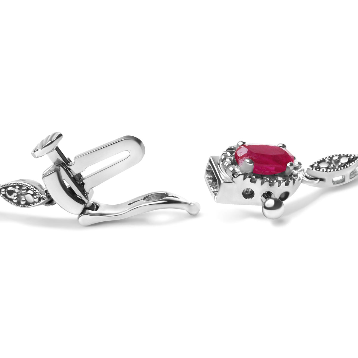 10K White Gold 4.5mm x 3mm Oval Ruby and Diamond Link Bracelet (H-I Color, SI1-SI2 Clarity) - Size 7" - LinkagejewelrydesignLinkagejewelrydesign