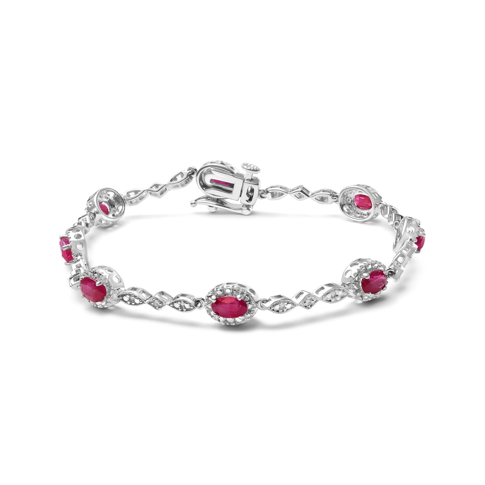 10K White Gold 4.5mm x 3mm Oval Ruby and Diamond Link Bracelet (H-I Color, SI1-SI2 Clarity) - Size 7" - LinkagejewelrydesignLinkagejewelrydesign