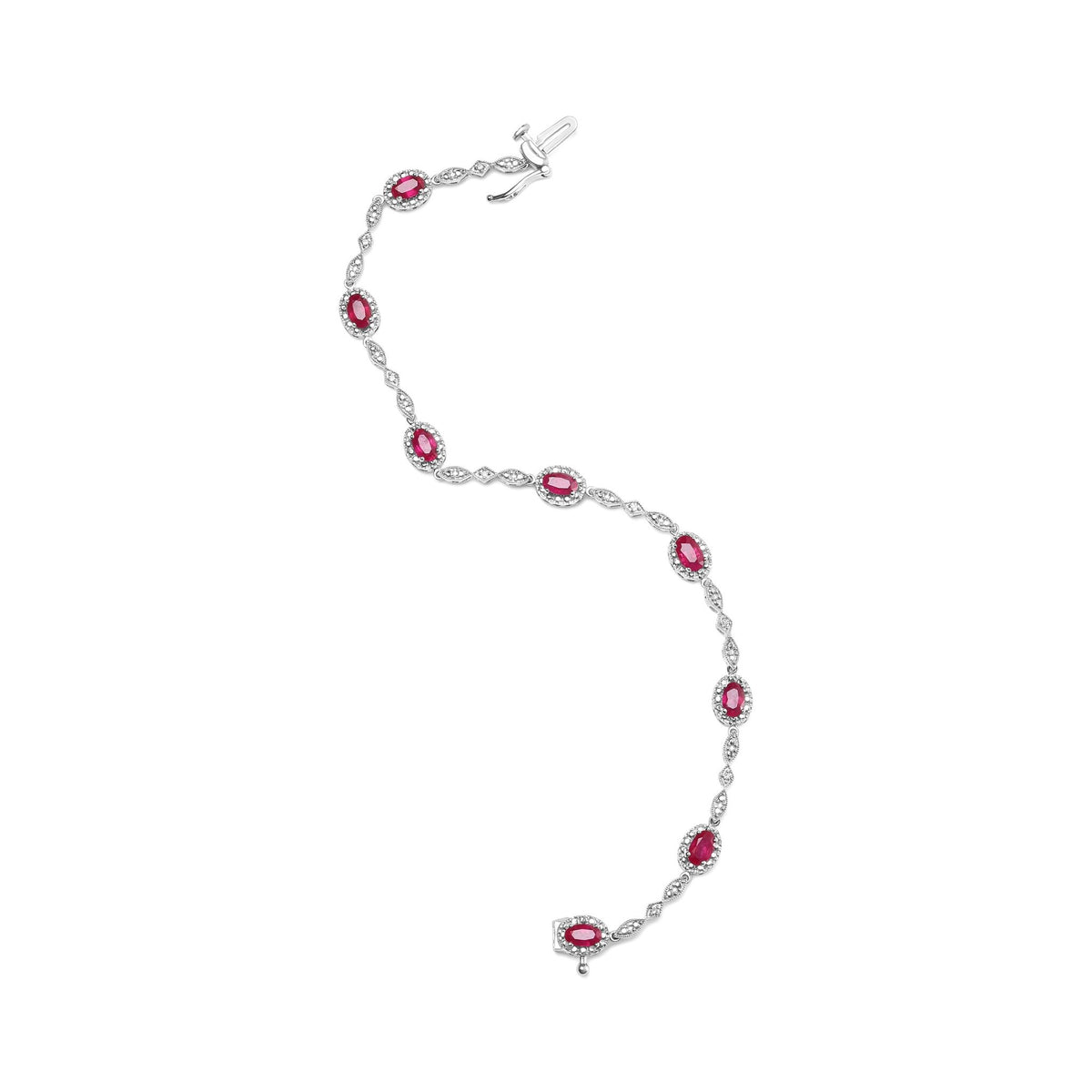 10K White Gold 4.5mm x 3mm Oval Ruby and Diamond Link Bracelet (H-I Color, SI1-SI2 Clarity) - Size 7" - LinkagejewelrydesignLinkagejewelrydesign