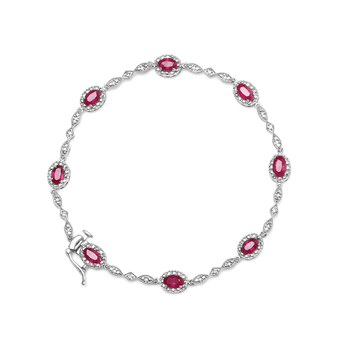 10K White Gold 4.5mm x 3mm Oval Ruby and Diamond Link Bracelet (H-I Color, SI1-SI2 Clarity) - Size 7" - LinkagejewelrydesignLinkagejewelrydesign