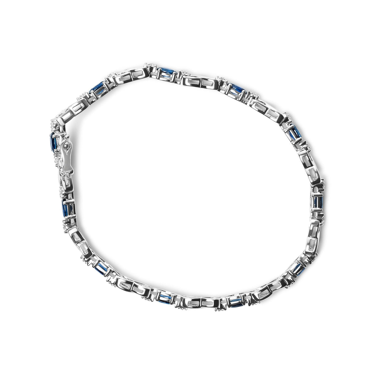 10K White Gold 5x4mm Oval Sapphire Gemstone and 1/10 Cttw Diamond Prong Set "X" Link Bracelet - Size 7" (H-I Color, SI1-SI2 Clarity) - LinkagejewelrydesignLinkagejewelrydesign