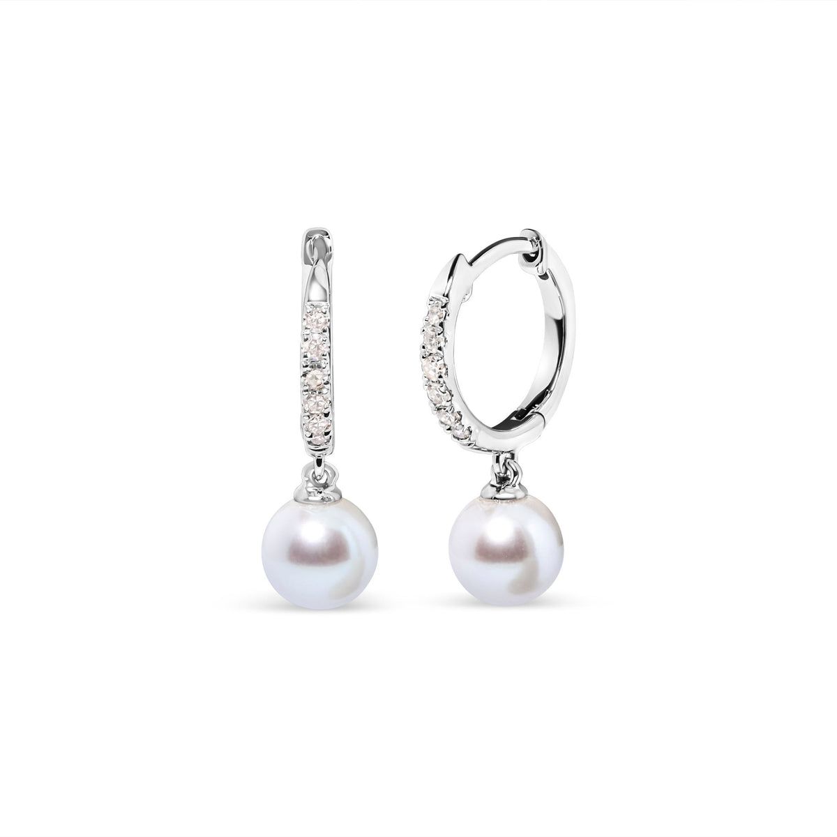 10K White Gold 6x6 MM Cultured Freshwater Pearl and Diamond Accent Drop Huggy Earring (H-I Color, I1-I2 Clarity) - LinkagejewelrydesignLinkagejewelrydesign