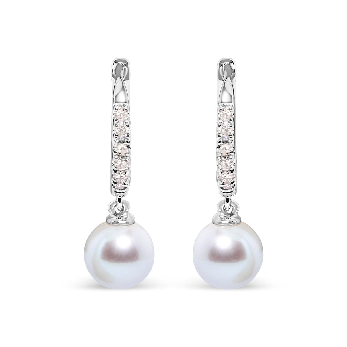 10K White Gold 6x6 MM Cultured Freshwater Pearl and Diamond Accent Drop Huggy Earring (H-I Color, I1-I2 Clarity) - LinkagejewelrydesignLinkagejewelrydesign